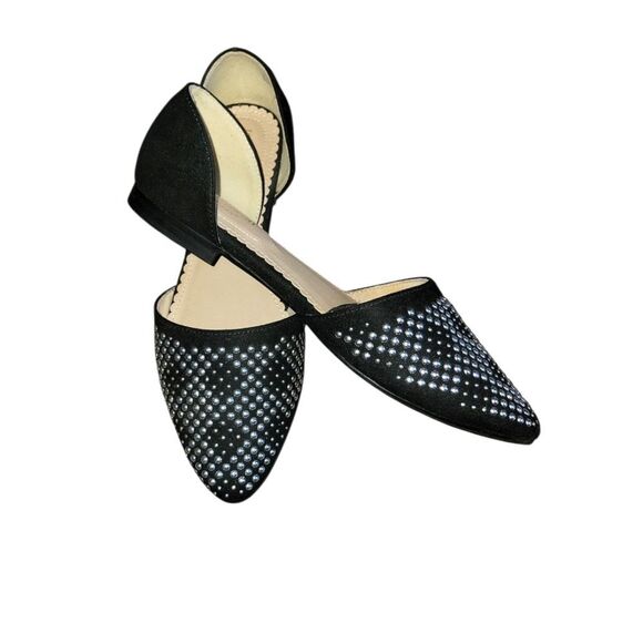 Isaac Mizrahi D'Orsay Black Suede Studded Pointed Toe Loafer Ballet Flats 7.5 - Picture 2 of 12